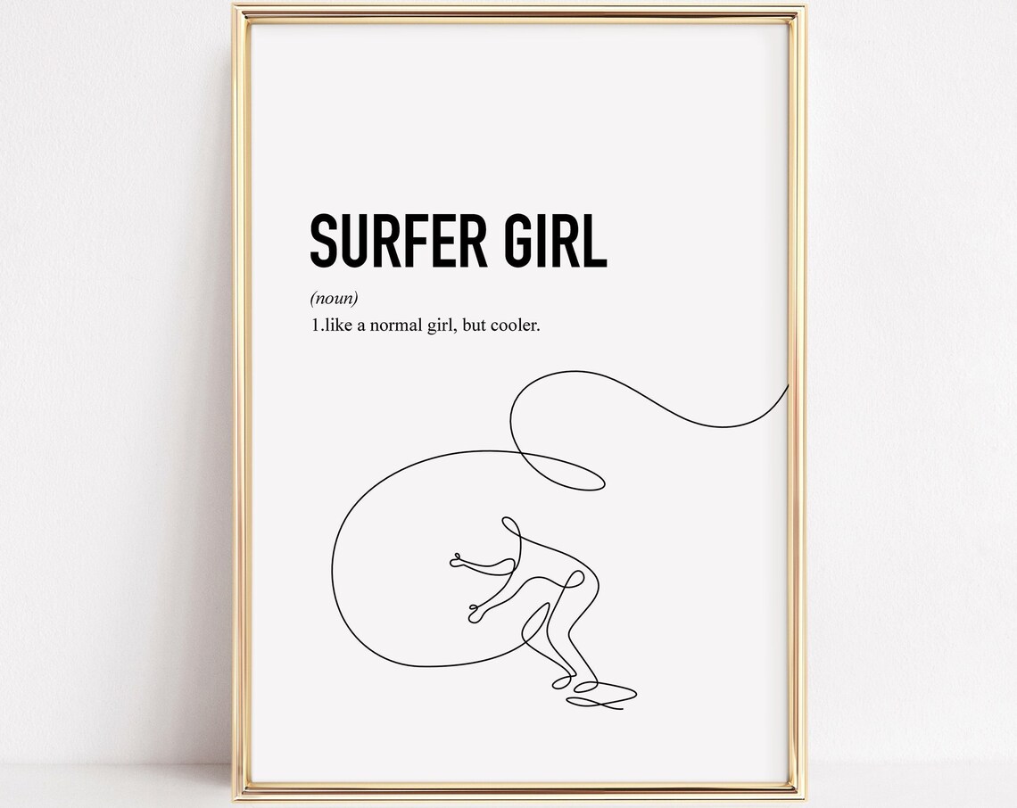 Surfer Girl Definition Line Drawing Coastal Girl Wall Decor Poster