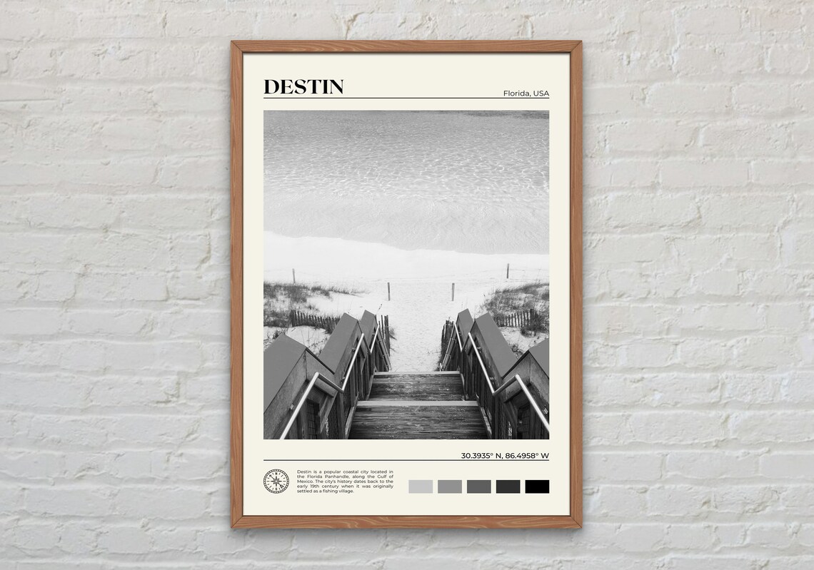Black And White Destin Print Destin Wall Art Destin Poster Destin Photo Destin Poster Print Destin Wall Decor Florida Poster Print