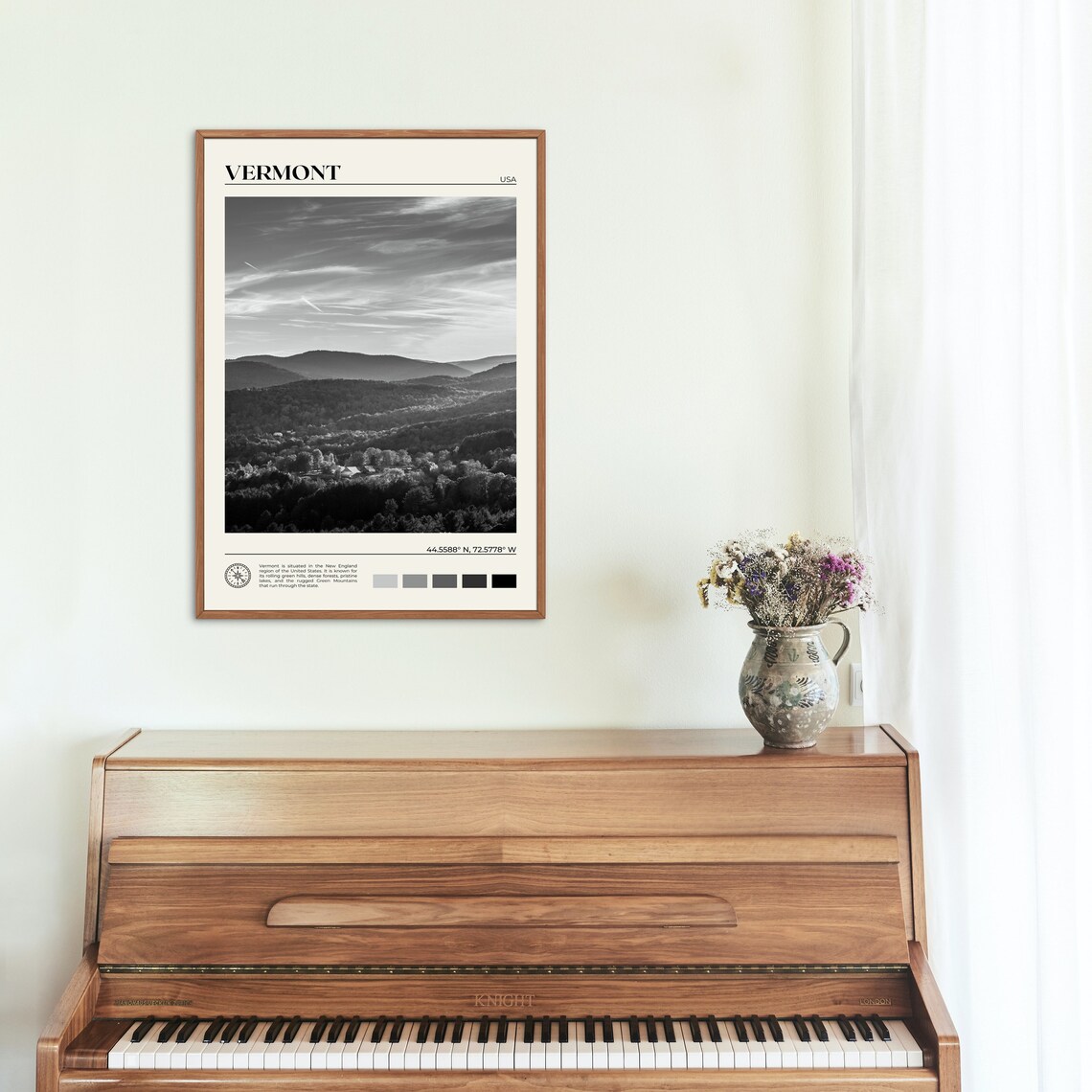 Vermont Black and White Travel Poster, Wall Art Print - Image 2