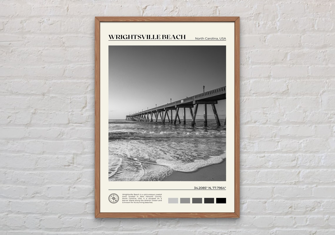 Black And White Wrightsville Beach Print Wrightsville Beach Art Wrightsville Beach Poster Wrightsville Beach Photo North Carolina