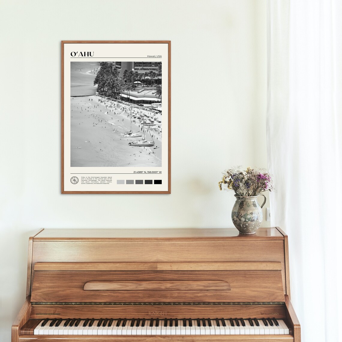 Black and White Oahu Travel Poster, Hawaii Art Print - Image 2