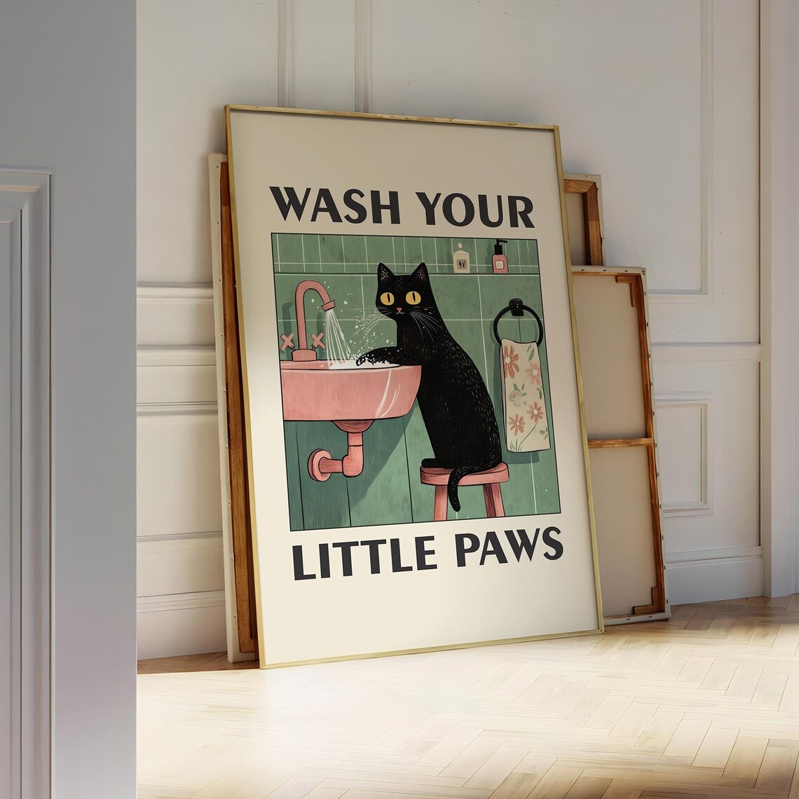 Wash Your Paws Cat Toilet Wall Art Print