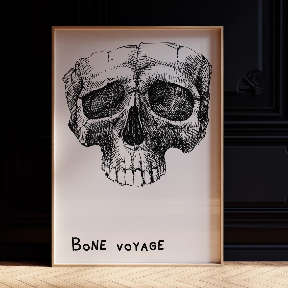 Bone Voyage Skull Sketch Funny Minimalist Halloween Art Poster