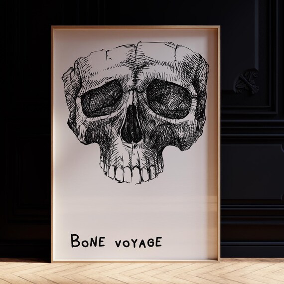 Bone Voyage Skull Sketch Funny Minimalist Halloween Art Poster