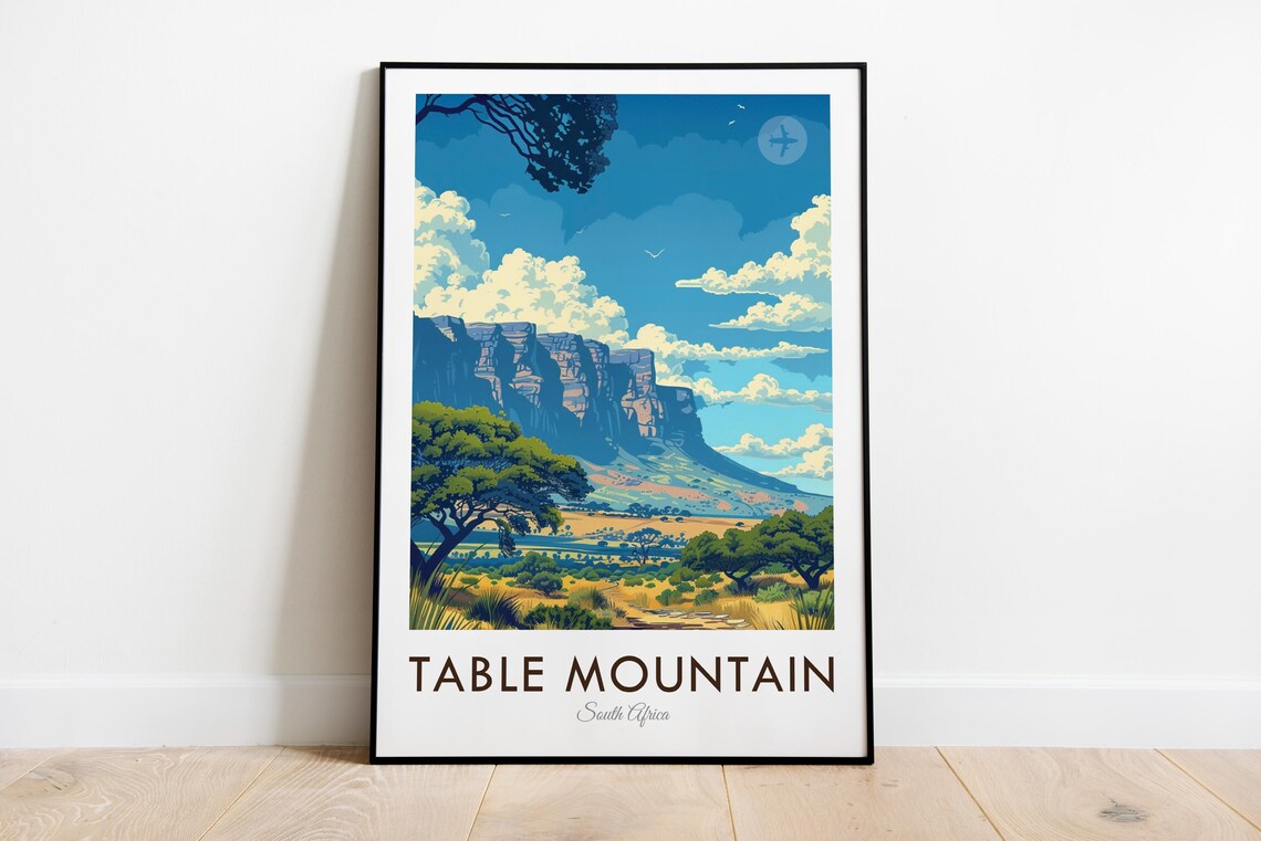 Table Mountain South Africa Vintage Savanna Illustration Travel Poster