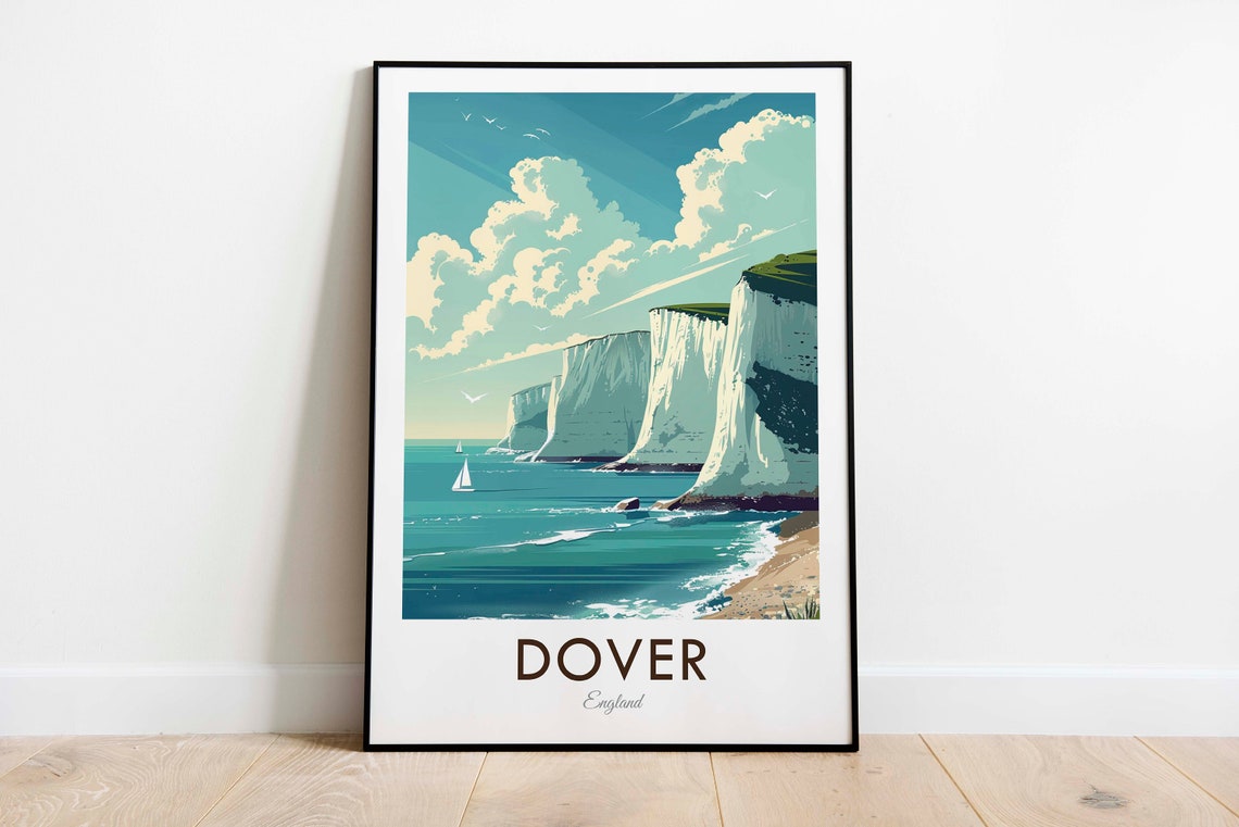 Dover England White Cliffs Sailboat Channel Vintage Travel Poster