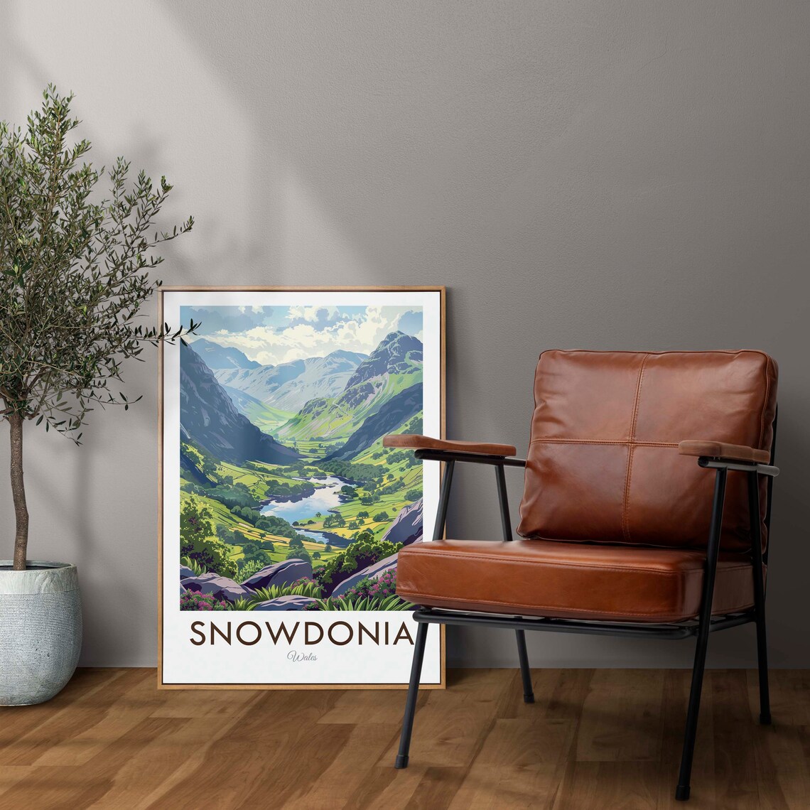 Snowdonia Wales Green Valley River Hills Landscape Poster Art