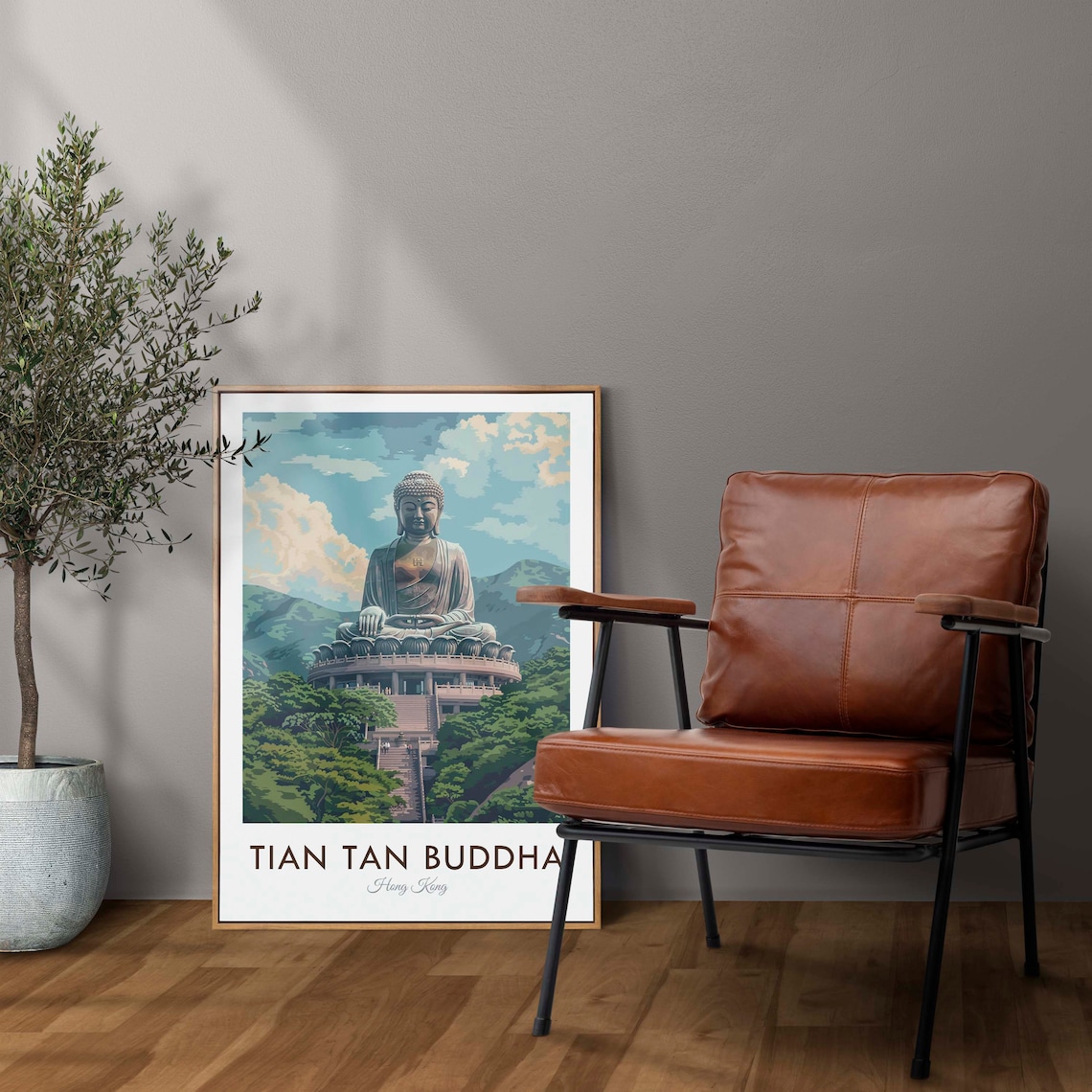 Tian Tan Buddha Hong Kong Vintage Big Buddha Statue Scenic Travel Poster - Image 2