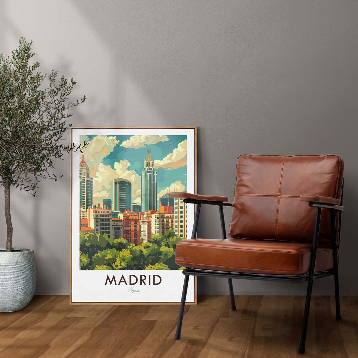 Madrid Spain Downtown Towers Green Treetops Vintage Travel Poster - Image 3