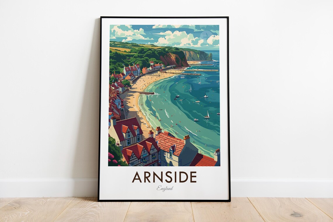 Arnside England Seaside Town Beach Sailing Vintage Travel Poster