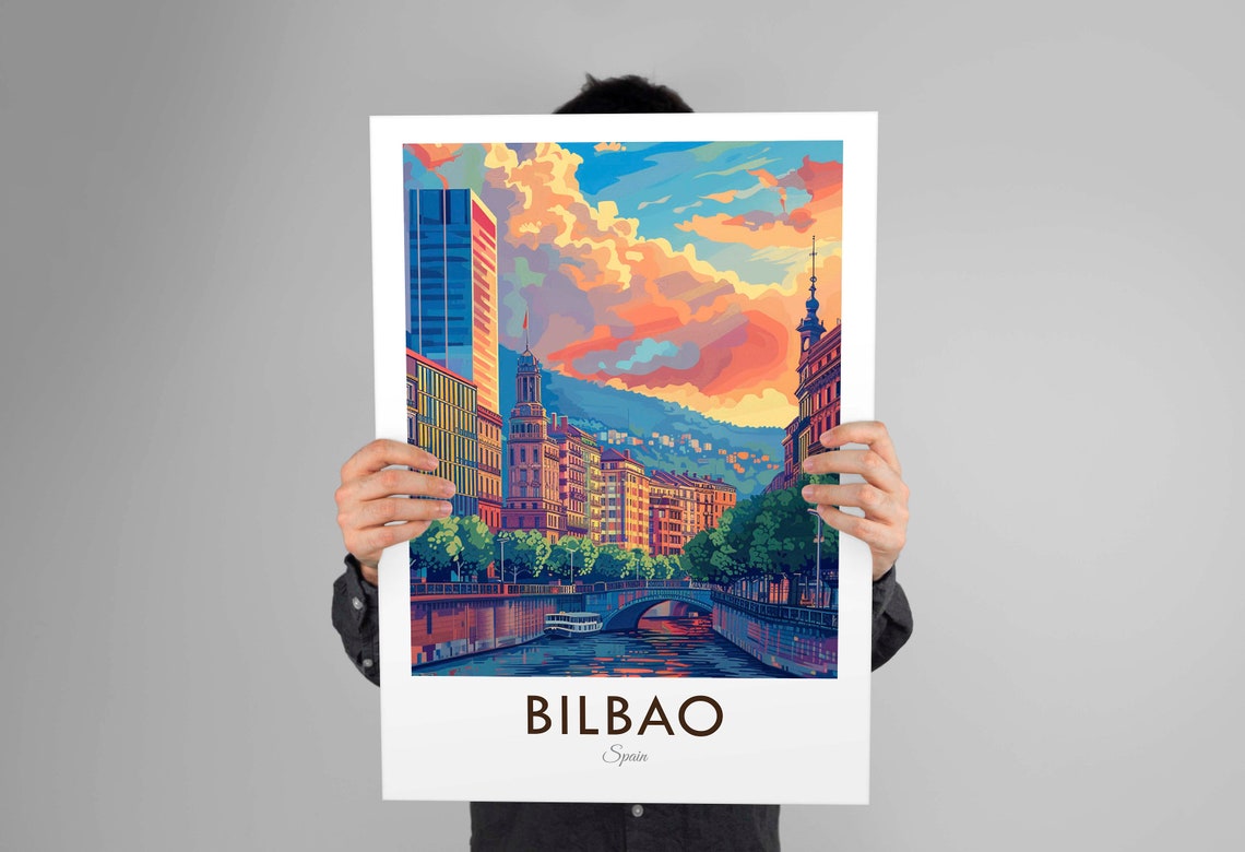 Bilbao Spain Riverside City Sunset Bridge Vintage Travel Poster - Image 3