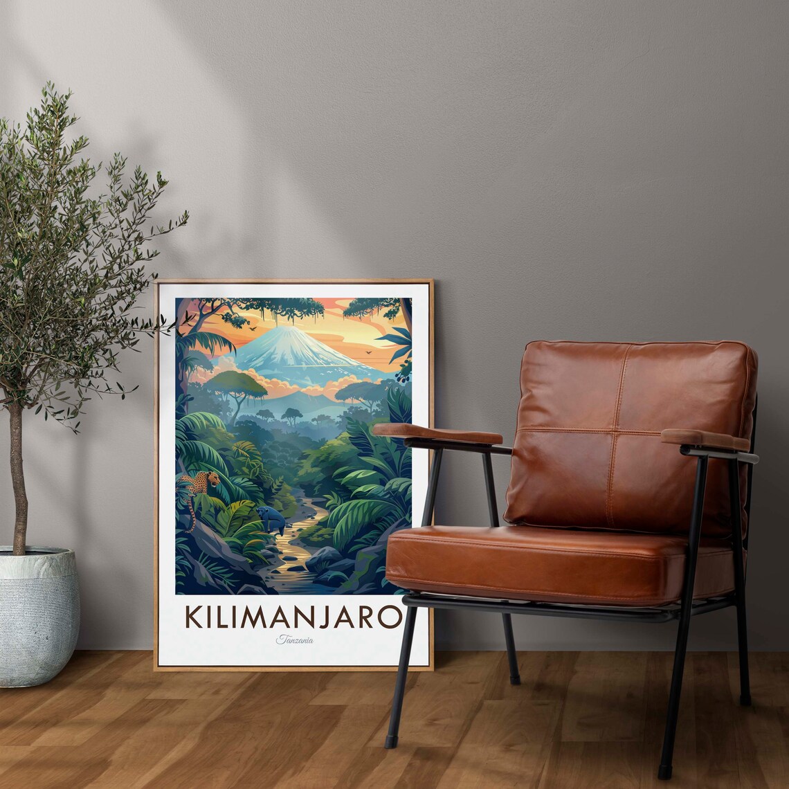Kilimanjaro Tanzania Snow Capped Peak Rainforest Leopard Scene Travel Poster - Image 2