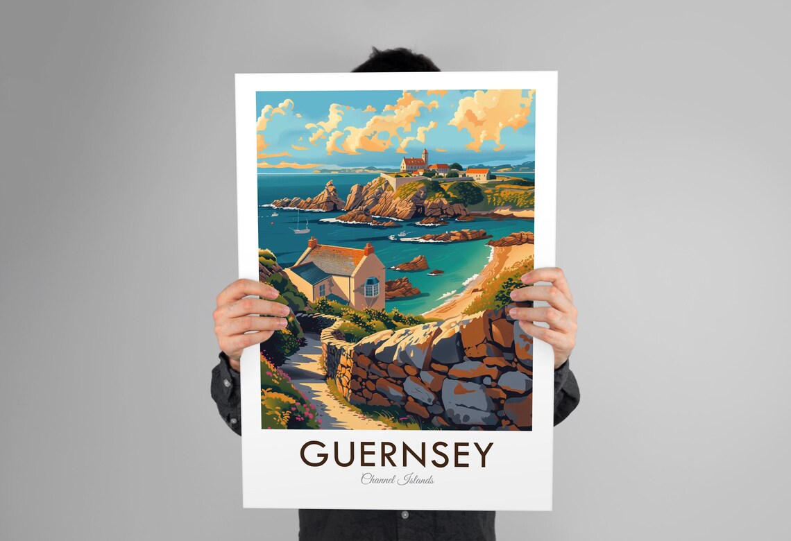 Guernsey Channel Islands Rocky Cove Cottage And Causeway Travel Poster - Image 3