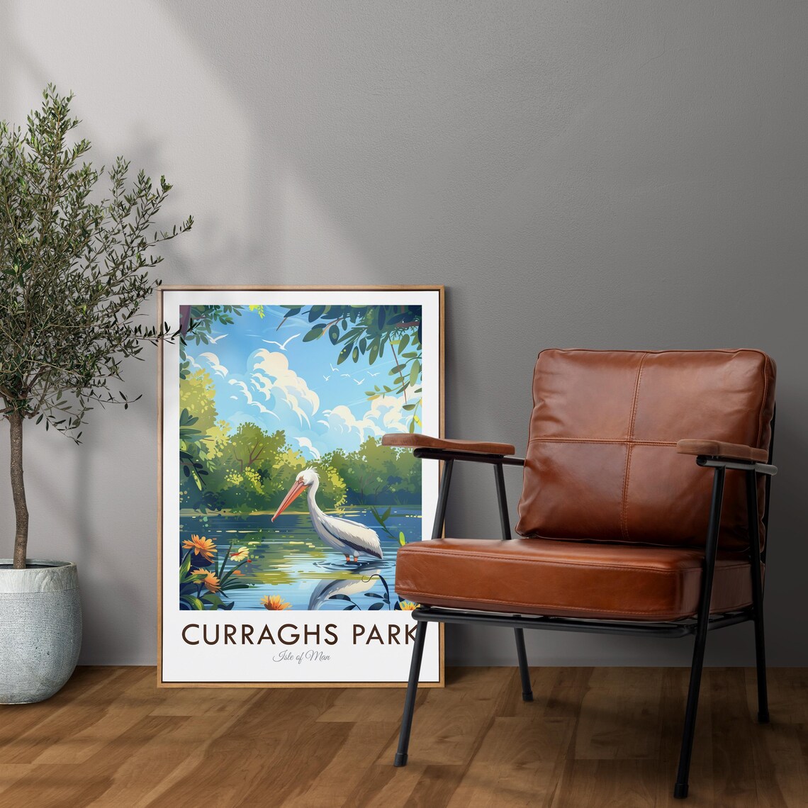 Curraghs Park Isle Of Man Pelican Lake Vintage Travel Poster - Image 2