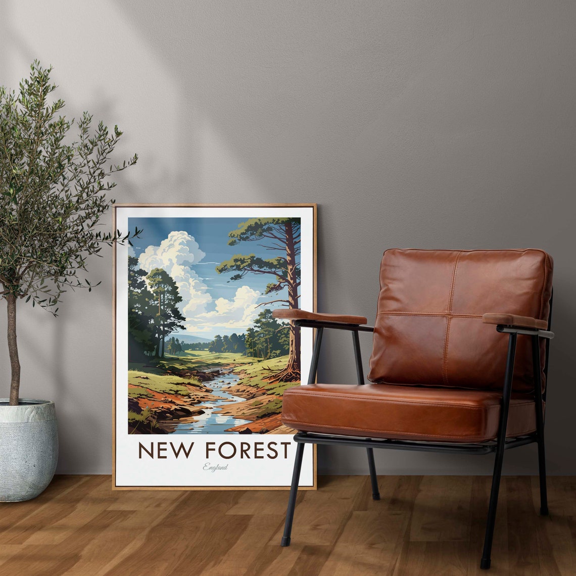 New Forest England Pine Woodland Stream Vintage Travel Poster - Image 2