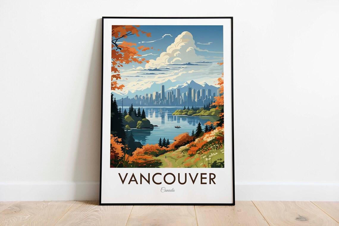 Vancouver Vintage Style Travel Poster, Travel Print