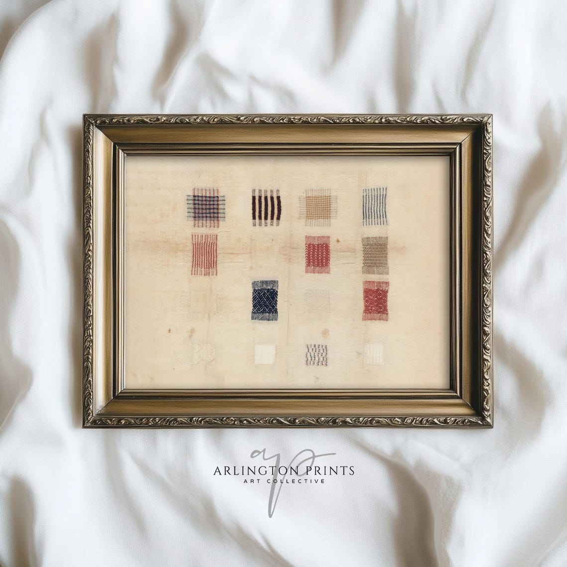 Vintage Textile Swatch Sampler Antique Weaving Study Wall Art