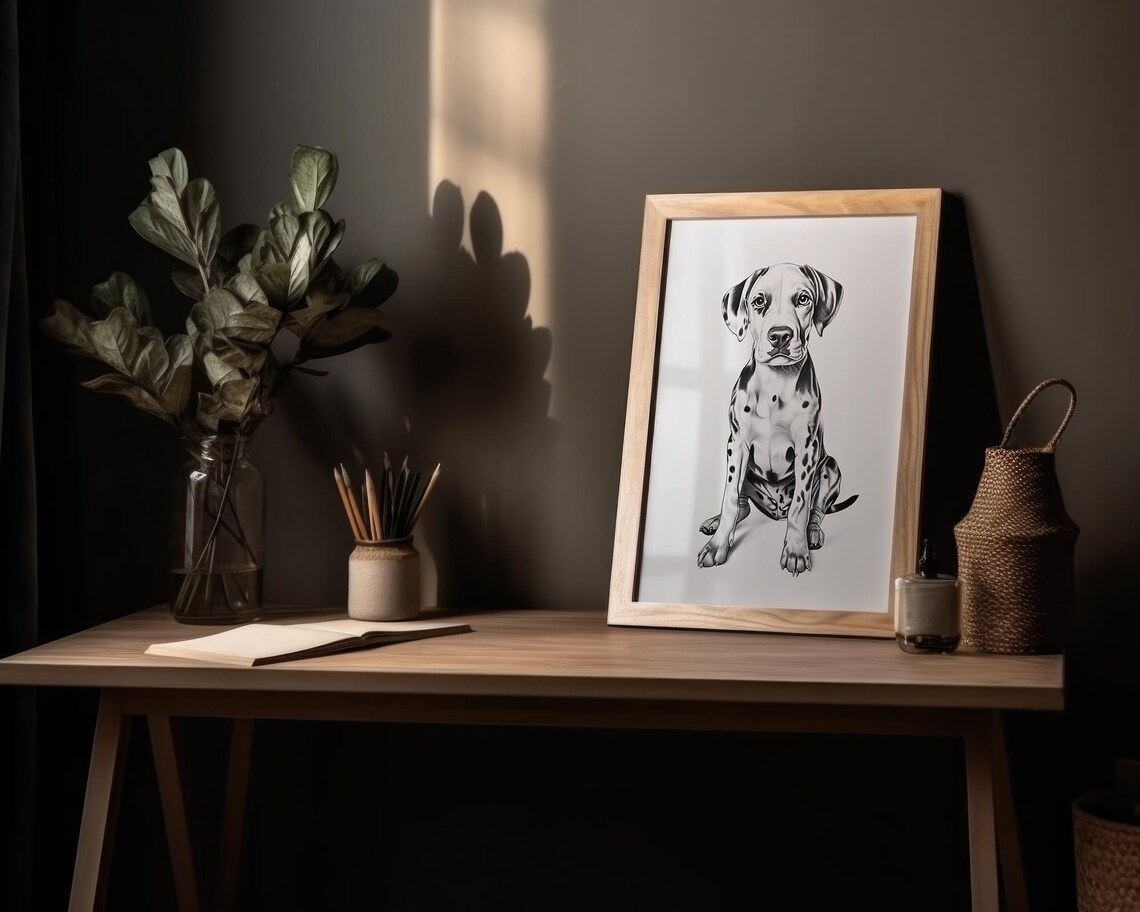 Dalmatian Puppy Sketch Black White Spotted Dog Cute Nursery Poster - Image 2