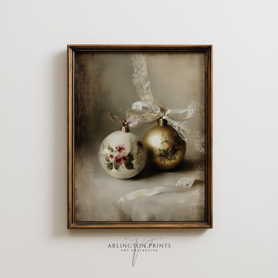 Hand Painted Vintage Christmas Ornaments Floral Still Life Poster