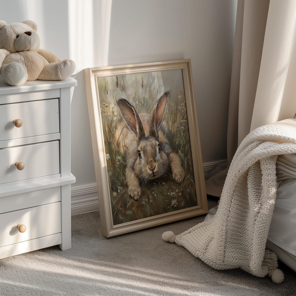 Brown Hare Close Up Tall Grass Realistic Oil Painting Poster - Image 4
