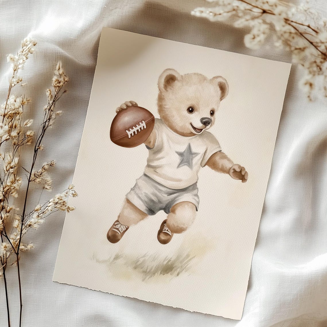Whimsical Bear Football Art Print Boys Nursery Sports Wall Art Teddy Bear Art Kids Room Football Decor A200 - Image 4