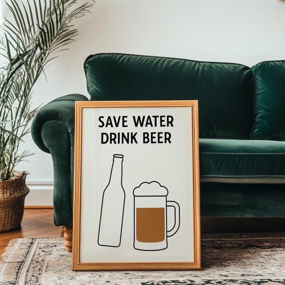 Funny Beer Poster, Minimalist Bar Decor