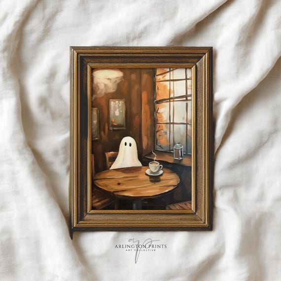 Funny Painting In Coffee Shop Halloween Bar Print