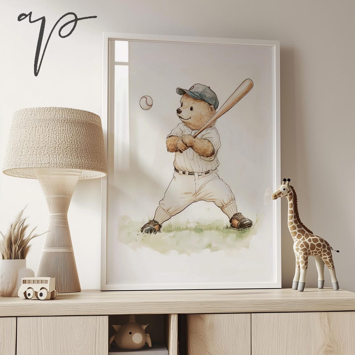 Teddy Bear Baseball Player Vintage Baby Nursery Sports Poster - Image 3