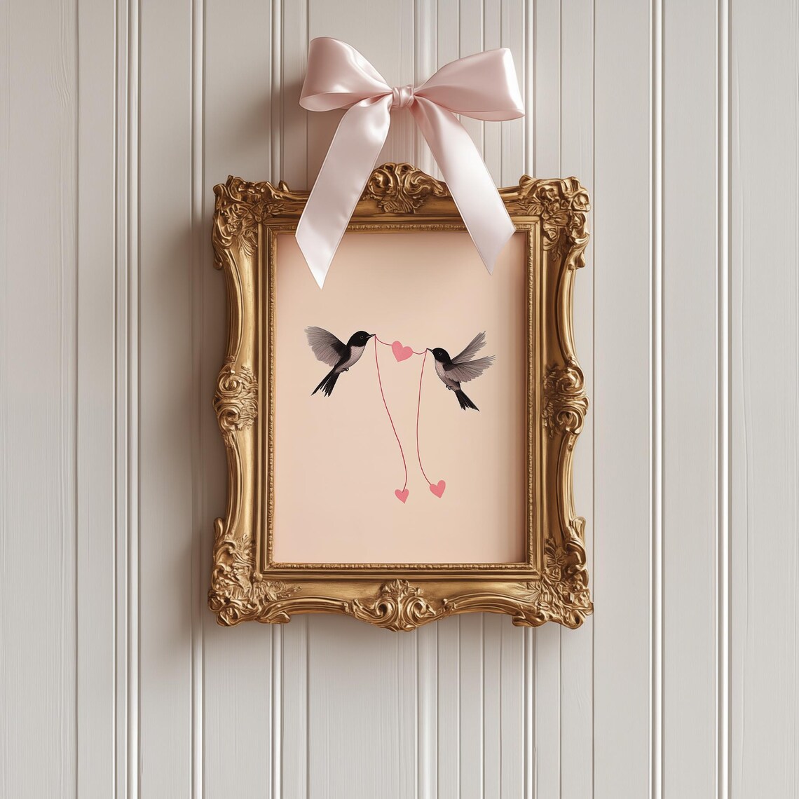 Valentine Birds Holding Hearts Minimalist Love Bird Art Poster - Image 4