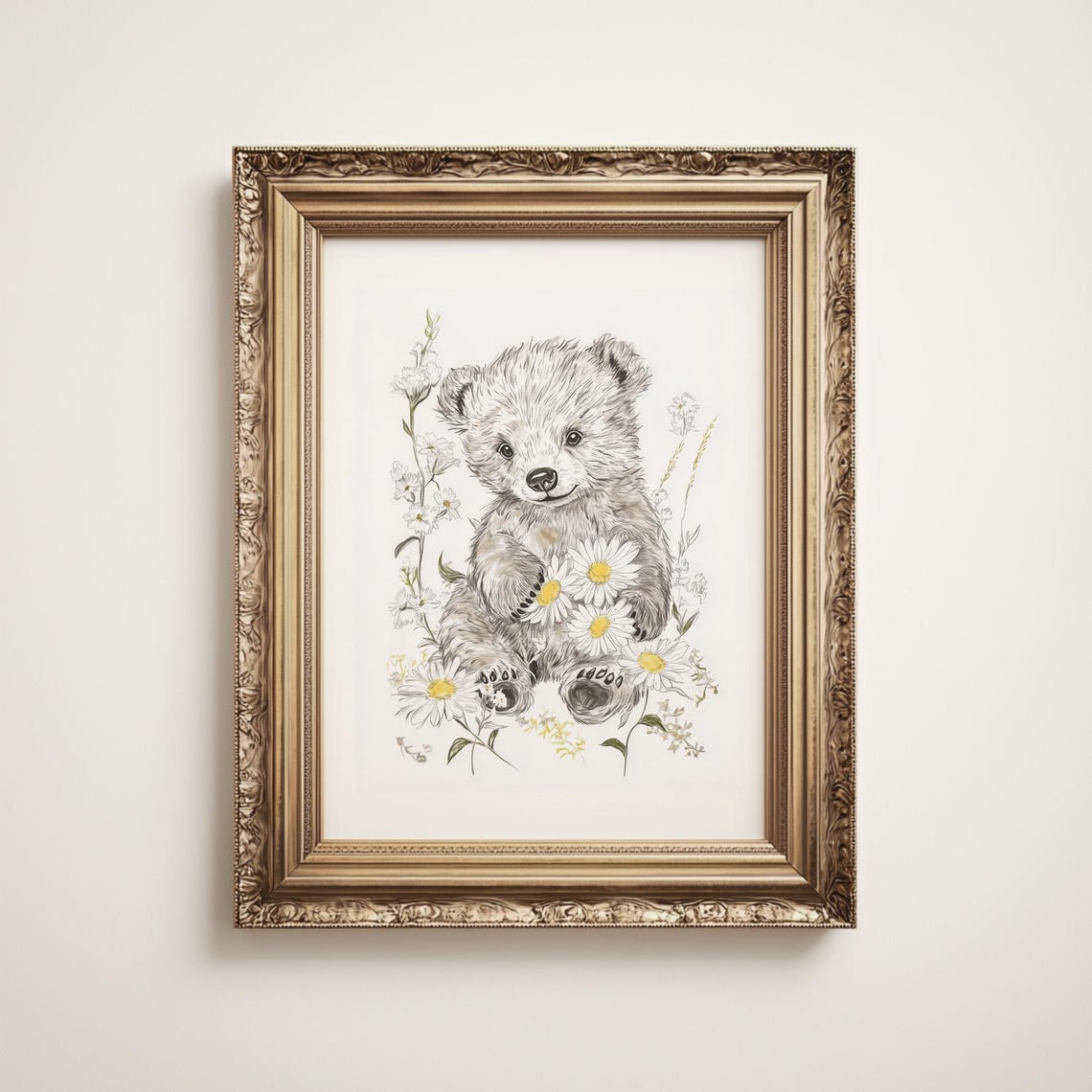Woodland Baby Bear Art Print Nursery Wall Art Bear Sketch Art Country Farmhouse Animal Print Boys Room Decor A726