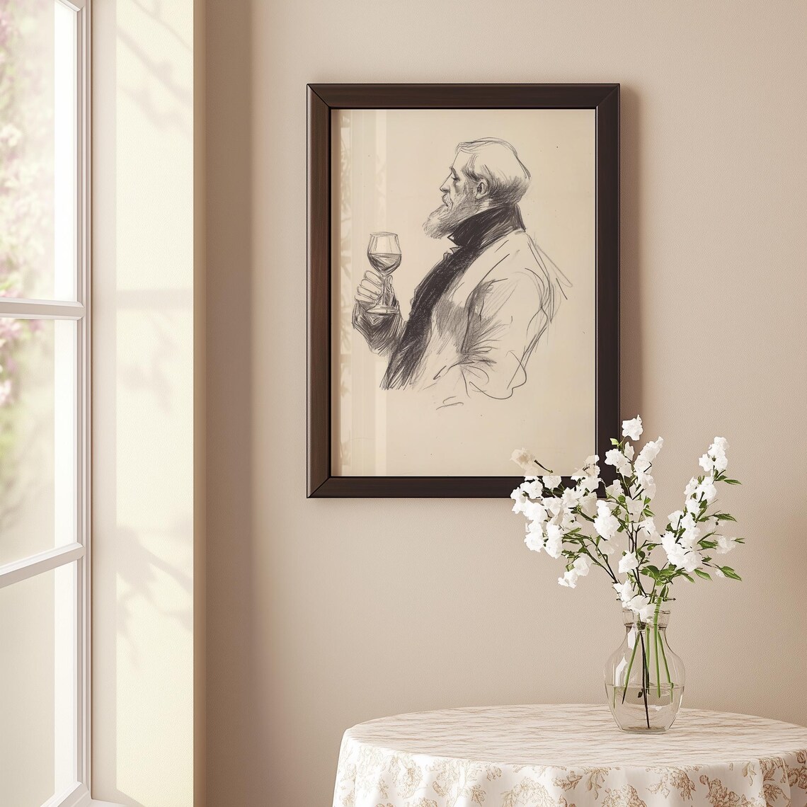 Gentleman Wine Glass Charcoal Sketch Vintage Portrait Elegant Poster - Image 4