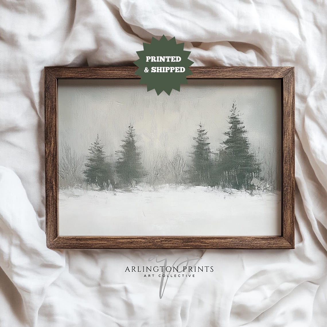 Minimalist Snowy Evergreen Forest Neutral Winter Landscape Poster