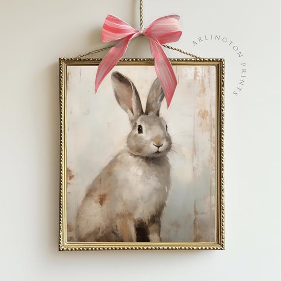 Vintage Rabbit Print Bunny Painting Wall Art Easter Decor