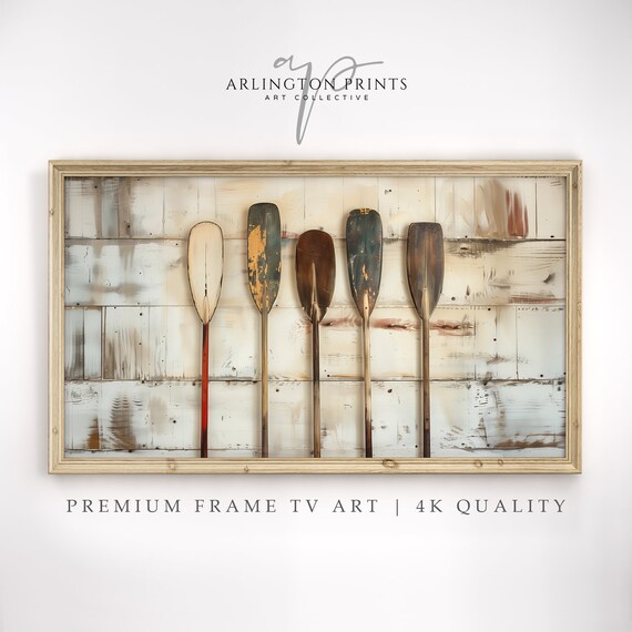 Summer Frame TV Art Beach Decor, Vintage Oars
