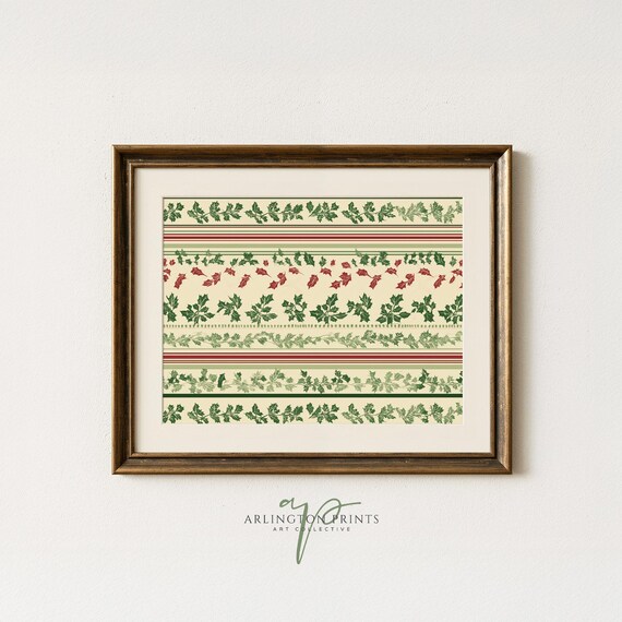 Festive Holly Leaves Striped Christmas Pattern Retro Holiday Poster
