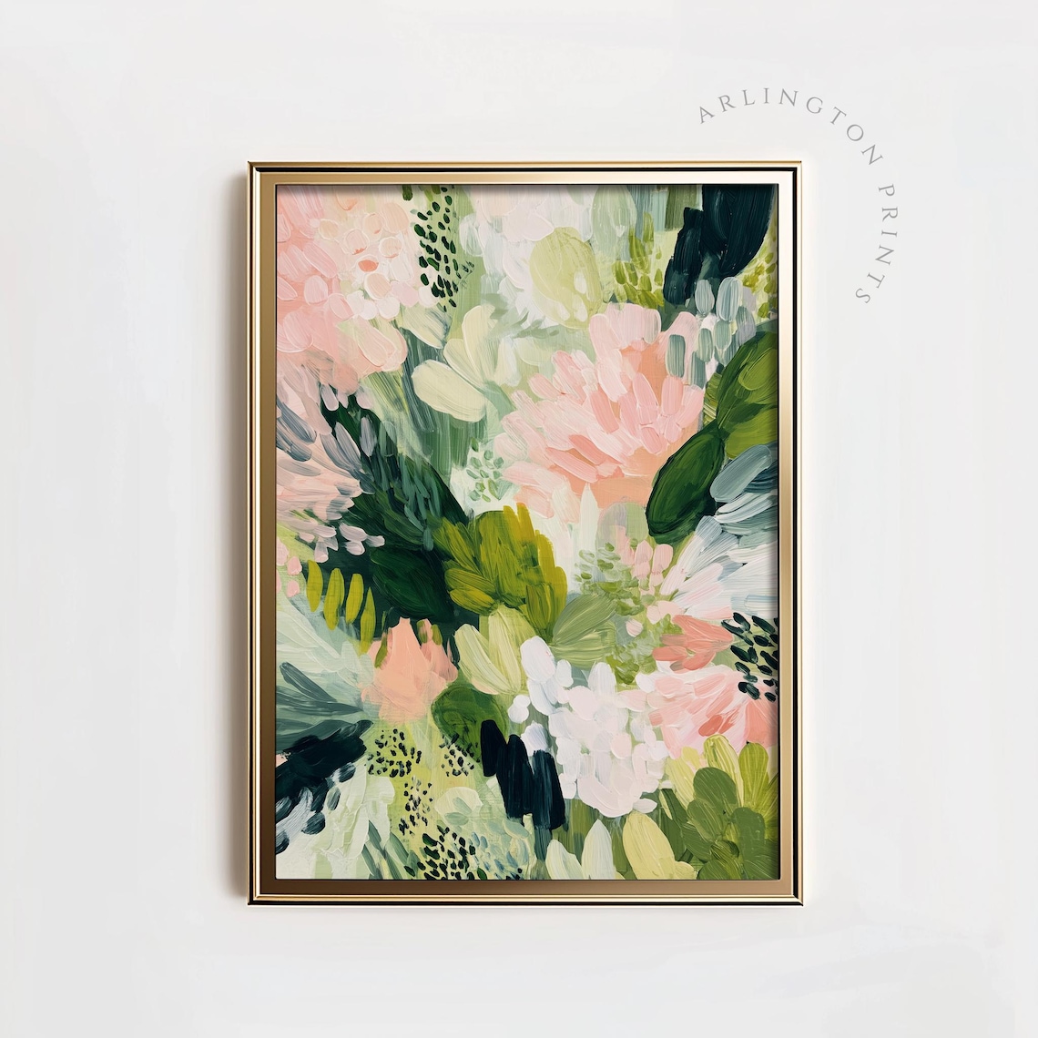 Pink Green Abstract Floral Poster, Maximalist Boho Decor