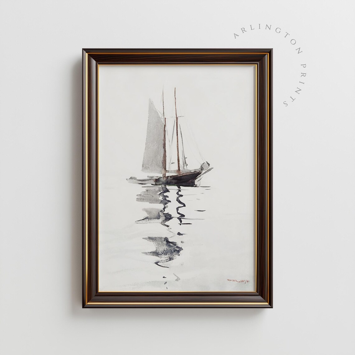 Minimalist Sailboat Watercolor Reflection Calm Ocean Art Poster