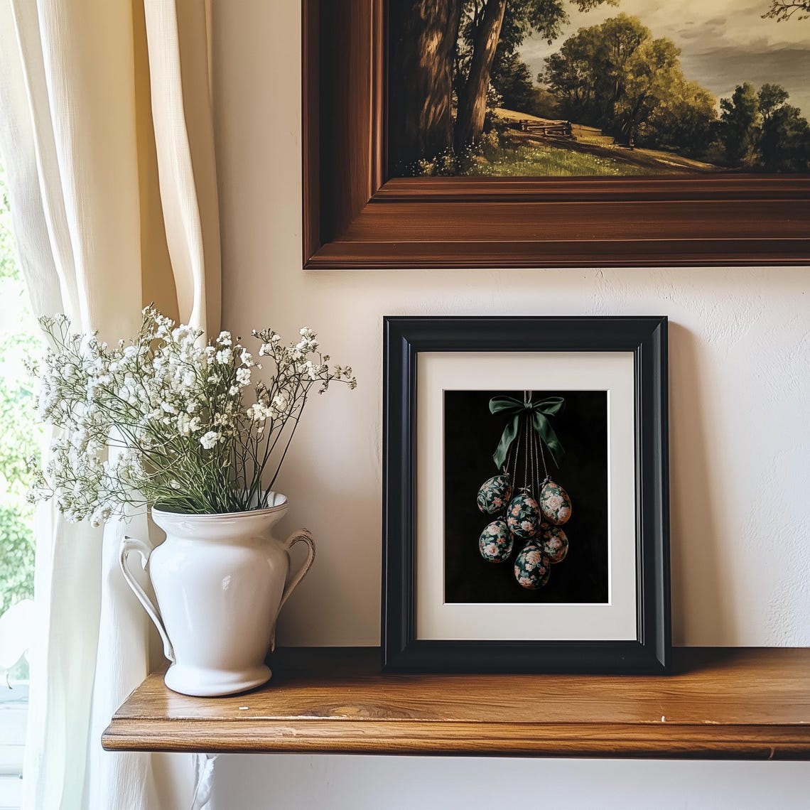 Moody Vintage Floral Easter Eggs Hanging From Green Bow Poster - Image 4