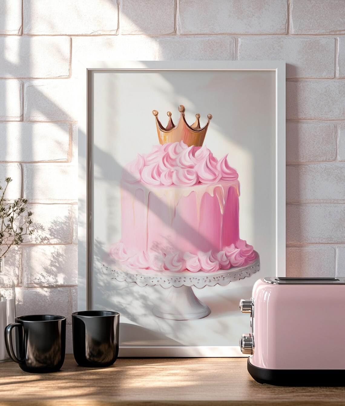 Pink Birthday Cake Gold Crown Swirl Frosting Sweet Treat Print - Image 4