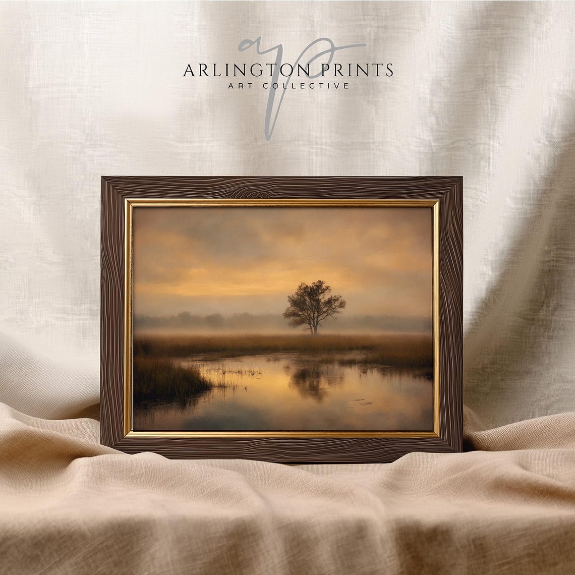 Moody Landscape, Foggy Tree Scene Vintage Art