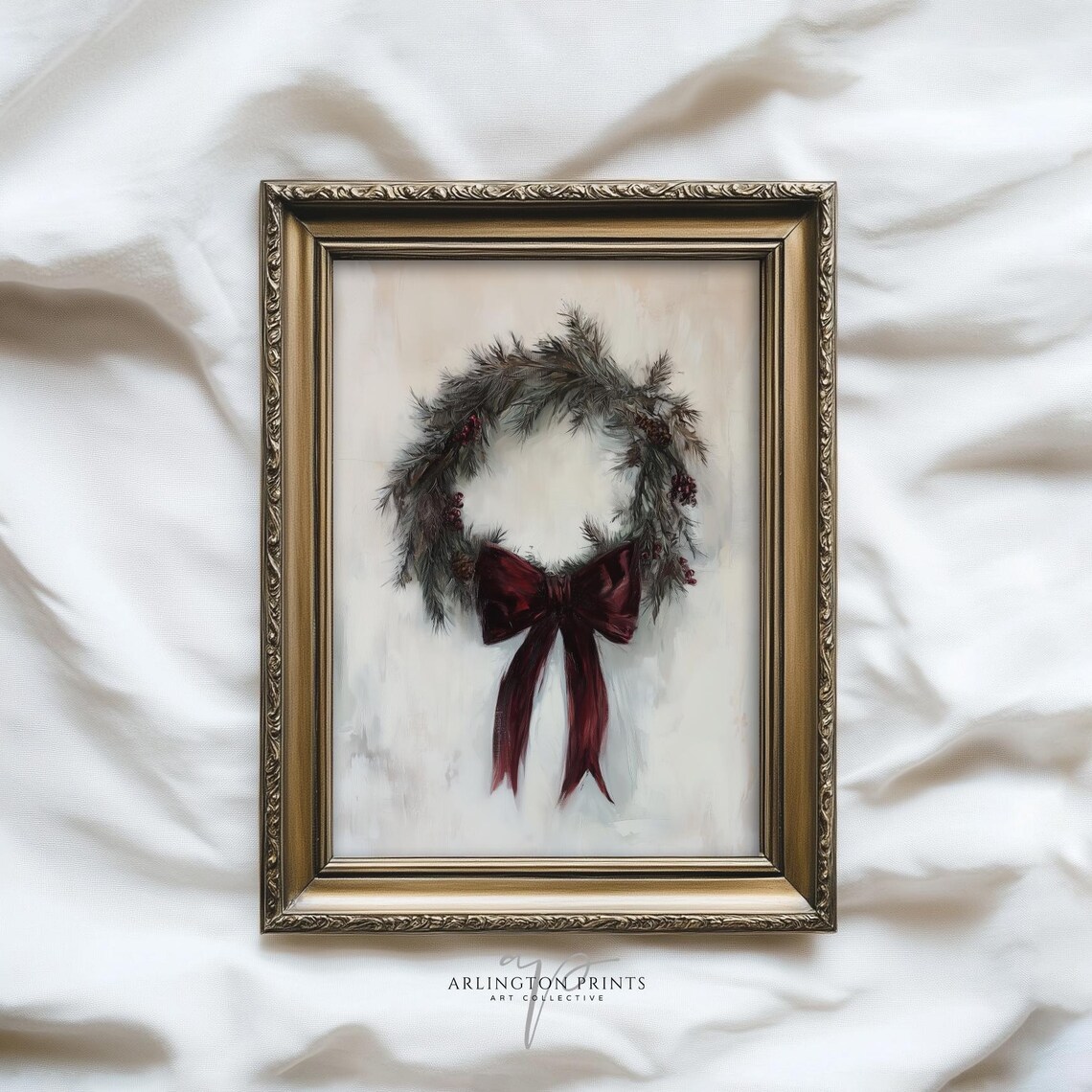 Vintage Christmas Rustic Wreath Art Print