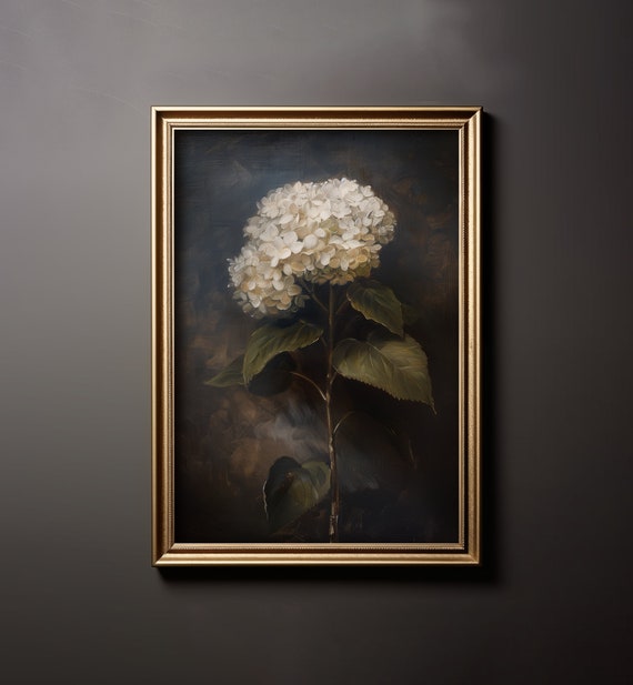 Vintage White Hydrangea Flower Painting Art Print