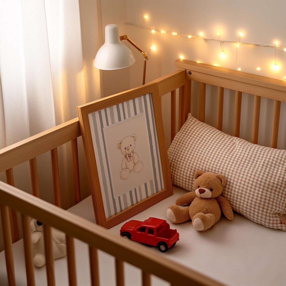 Vintage Teddy Bear Nursery Gray Striped Gender Neutral Baby Poster - Image 2
