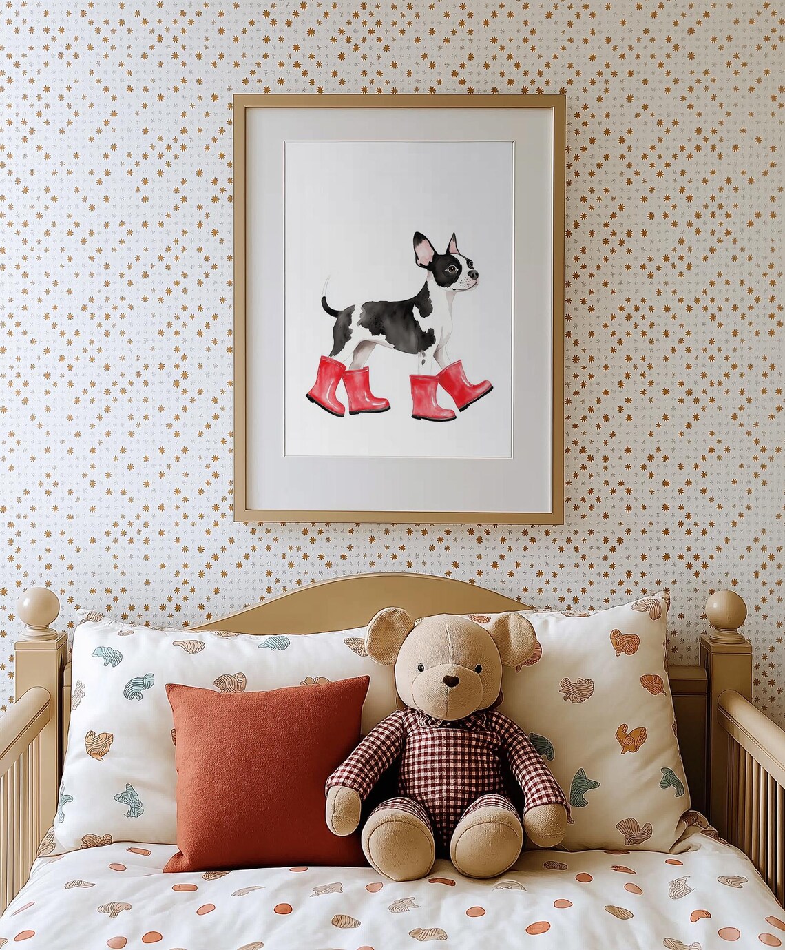 Dog in Red Rain Boots Cute Puppy Watercolor Nursery Art Poster - Image 3