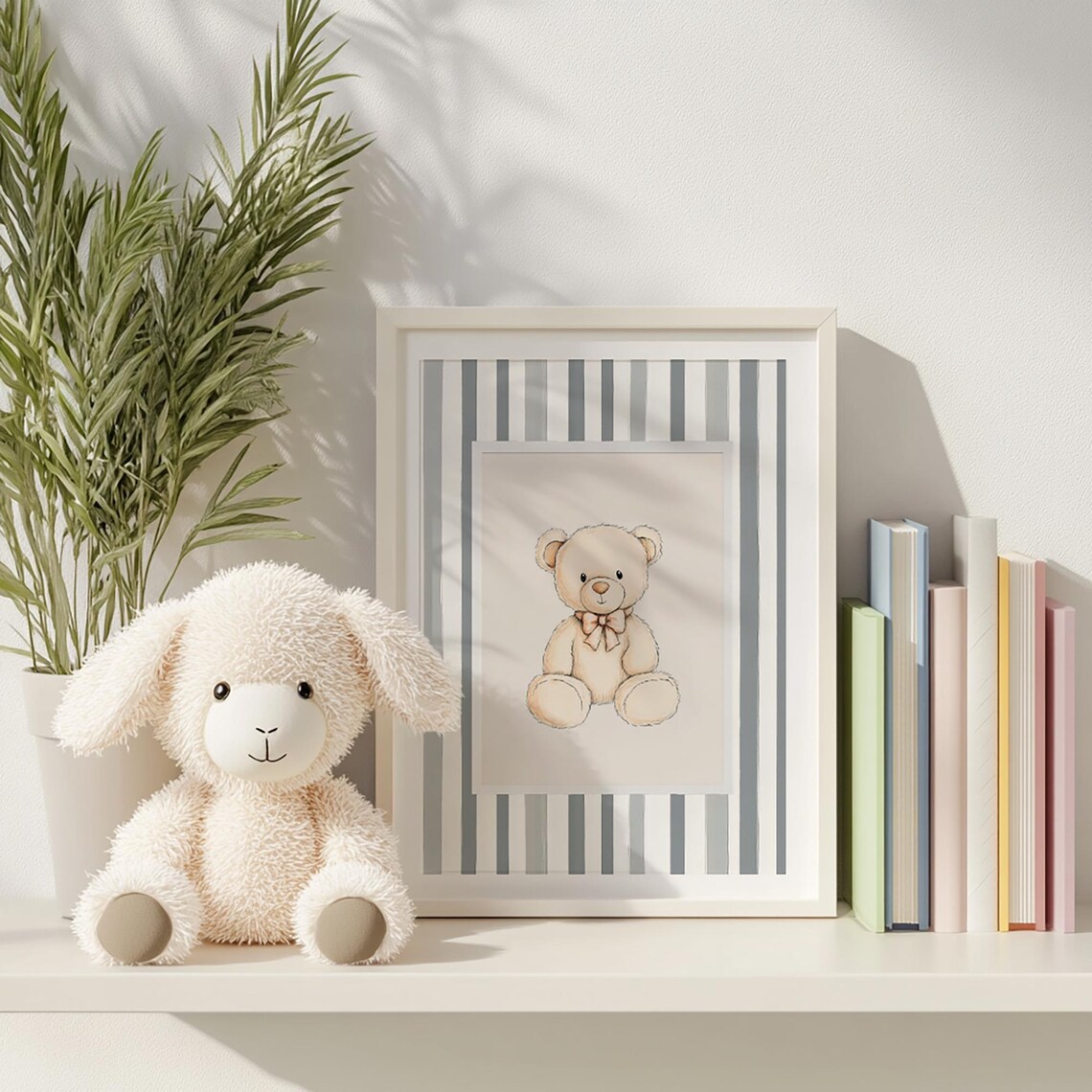 Vintage Teddy Bear Nursery Gray Striped Gender Neutral Baby Poster - Image 3