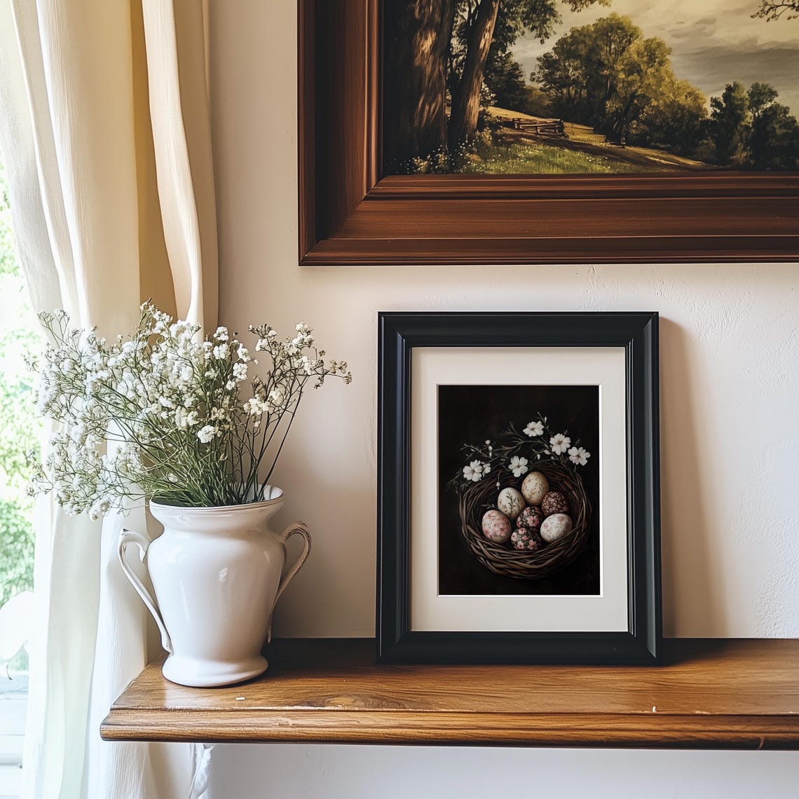 Dark Moody Floral Easter Eggs Nest With White Flowers Poster - Image 3