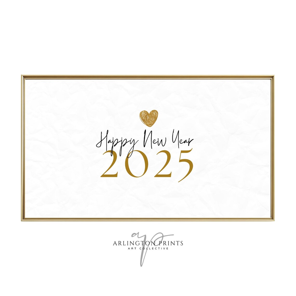 Happy New Year 2025 Gold Heart Elegant Minimalist Typography Poster