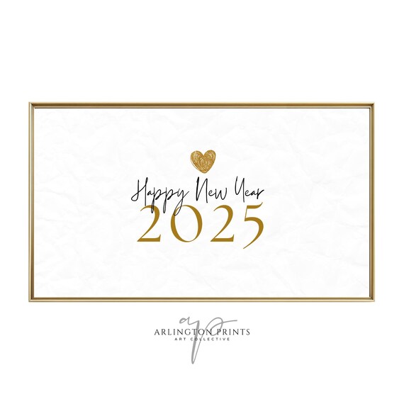 Happy New Year 2025 Gold Heart Elegant Minimalist Typography Poster