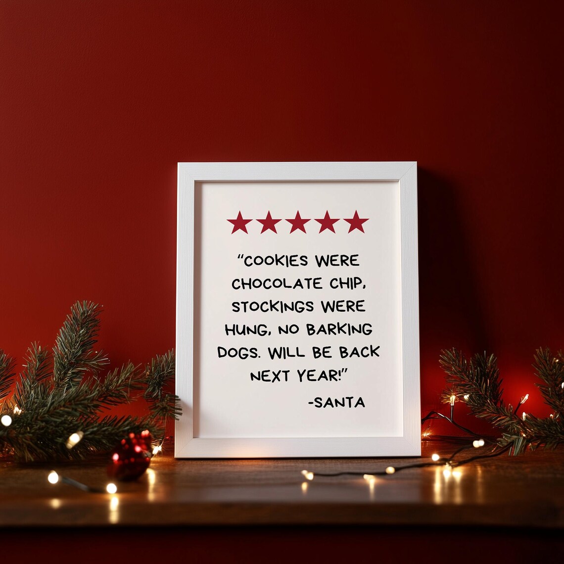 Santa Five Star Review Cookies Quote Funny Christmas Sign Poster - Image 3