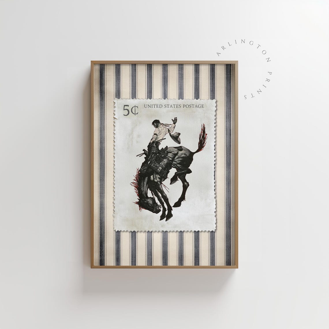 Vintage Rodeo Cowboy Postage Stamp Style Western Bucking Horse Print